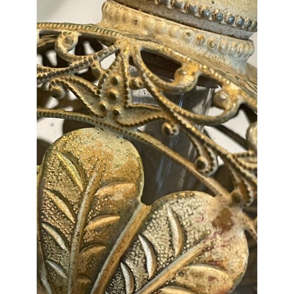 Ormolu Floral Filigree Enameled Metal 10" Perfume Bottle-Glass-Vintage - Picture 9 of 14